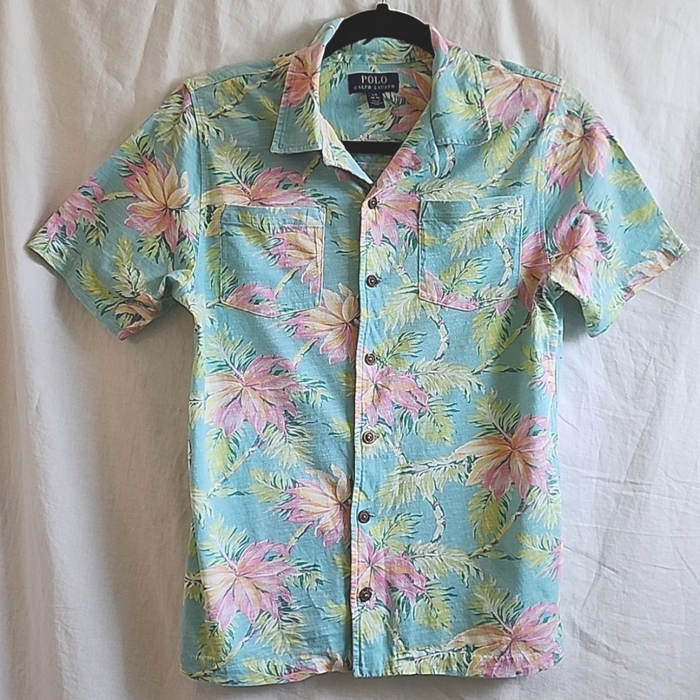 Polo Ralph Lauren Boys Large (14-16) Short Sleeve Button Polo Light Blue Tropic